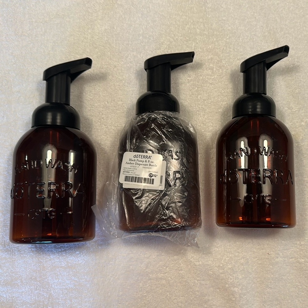 Amber Pump Bottles with Black Dispensers